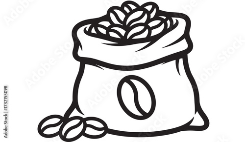 Coffee beans in a burlap sack simple line art illustration isolated on white background for cafe or product design
