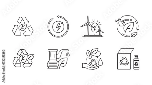 Eco-friendly symbols set sustainable energy green technology recycling and nature conservation icons vector