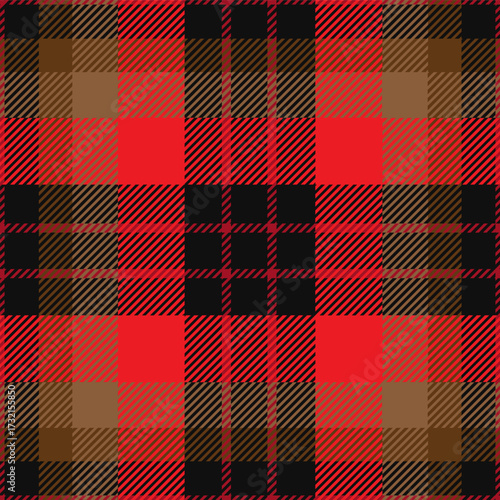 Red and brown tartan plaid. Scottish pattern fabric swatch close-up. 