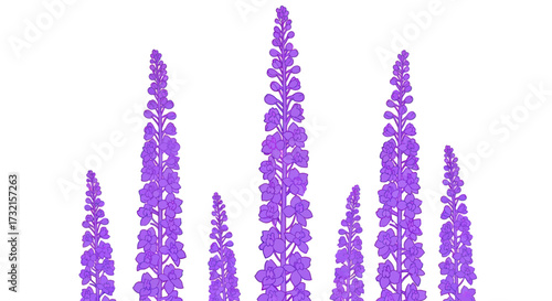 Upward-reaching purple flower stalks, pixelated on a white background