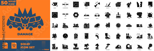 Damage Solid Icon Set.