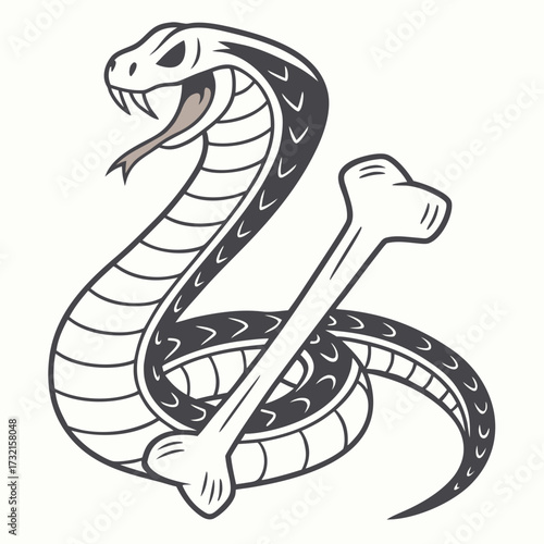 A striking illustration of a snake coiled around a bone, , creating a dangerous and symbolic image with intricate details and stark contrast