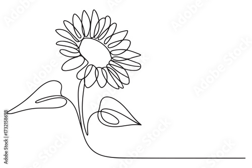 Sunflower continuous one line drawing minimalist flower outline icon illustration
