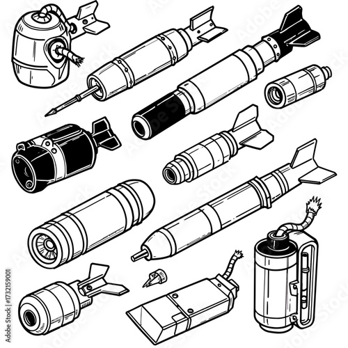Set of Bombs and Weapons