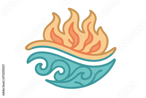 Dynamic abstract depiction of contrasting fire and water elements symbolizing balance, nature, and opposing forces in harmony