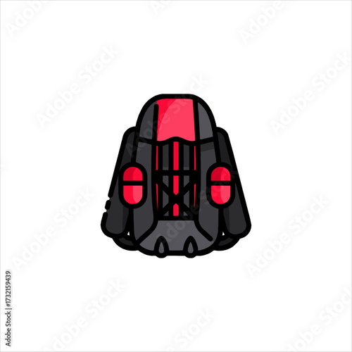 Black and red jetpack soaring through the sky, representing futuristic travel and personal flight with a sense of adventure and innovation.