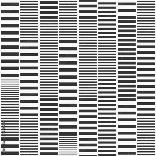 Seamless vector pattern with stripes. Vector black and white striped background. Regularly repeating short stripes. Pattern design for cloth, textile, background.