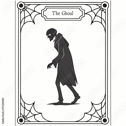 The ghoul skeleton card features a spooky skeleton ghoul with spiderwebs in the corners, great for halloween themed projects and decorations