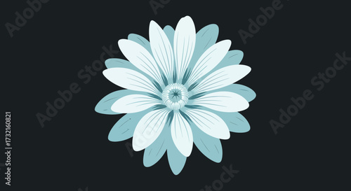 Stylish floral, cyan petals, central detail on dark background