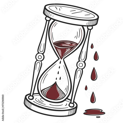 Hourglass with blood dripping, a symbolic representation of time running out, mortality, or a critical situation demanding immediate attention
