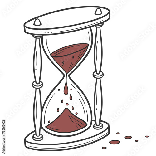 An intricate illustration of an hourglass with flowing sand, symbolizing the passage of time, rendered in a detailed, vintage style