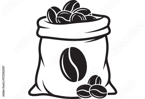Coffee beans in a sack simple vector illustration for cafe menus packaging design isolated on white background