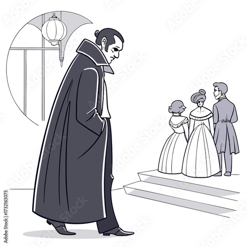 A cartoon illustration of dracula standing alone, this image captures the gothic essence of the classic vampire with a modern twist