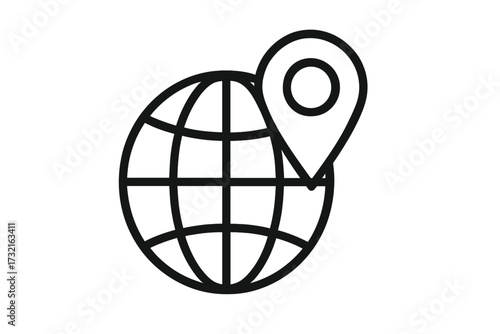 Globe and location pin icon. Global business and logistics concept. International positioning and navigation. World map with marker for travel destination or address. Vector.