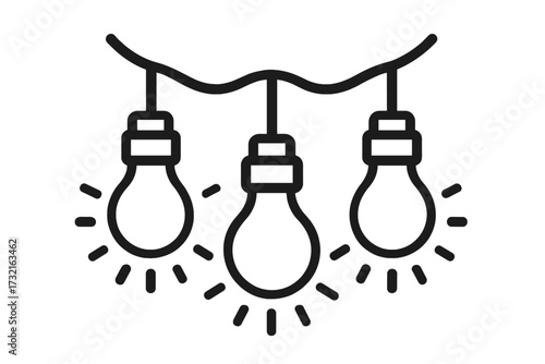 String lights icon. Glowing light bulb garland for party decoration. Vector illustration for celebration, holiday, festival or creative idea concept. Hanging electric lamps symbol.