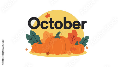 Vector design of Template element featuring the month of October with a simple cartoon style and flat design, incorporating vibrant colors and bold lines 