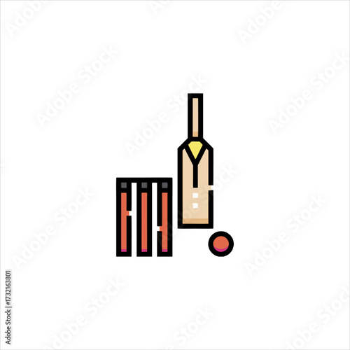 Cricket bat and ball resting near wickets on green field, symbolizing the sport's essence and competitive spirit.