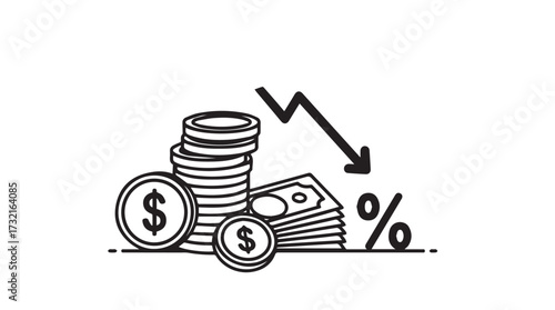 Financial crisis downturn symbol currency decline economic recession money loss chart vector
