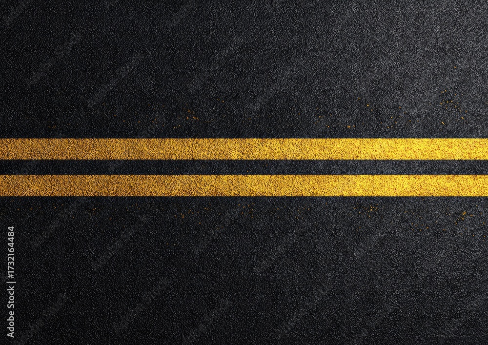 Fototapeta premium Texture of asphalt with two parallel yellow lines marking a division, a roadway symbol