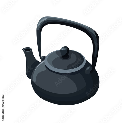 Japanese cast-iron teapot. Flat vector clipart illustration with isolated background.
