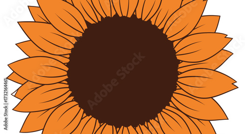 Vector sunflower illustration, golden petals with dark brown center, isolated on white background