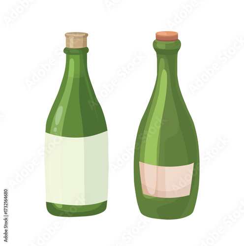 Glass bottle of sake. Flat vector clipart illustration with isolated background.
