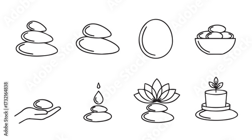 Hand drawn spa and wellness icons representing serenity balance and natural therapy treatments vector