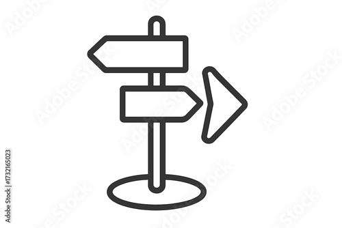 Directional signpost icon with arrows, navigation pointer, shop sign vector, linear style illustration, travel direction symbol, guidepost graphic, transparent background