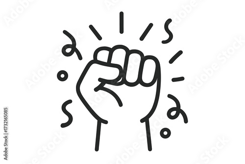 Strong fist punch icon, celebrate power symbol, linear style vector cartoon illustration, energetic hand gesture, solidarity sign with transparent background, modern design element