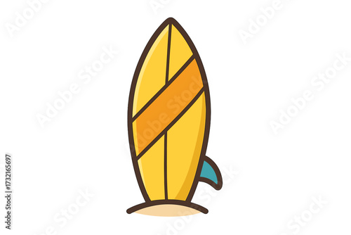 Surfboard icon flat style, summer vacation vector cartoon illustration, beach sports equipment clipart, isolated transparent background, colorful surfing design