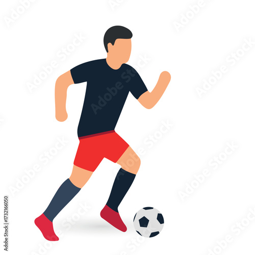 Flat Vector Soccer Player Dribbling Ball. Perfect for sports graphics, football tournament posters, team promotions, and digital or print design projects.
