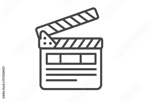 Clapperboard line icon for film production. Movie clapper symbol for cinema and video making. Director's action slate board vector illustration. Cinematography equipment.