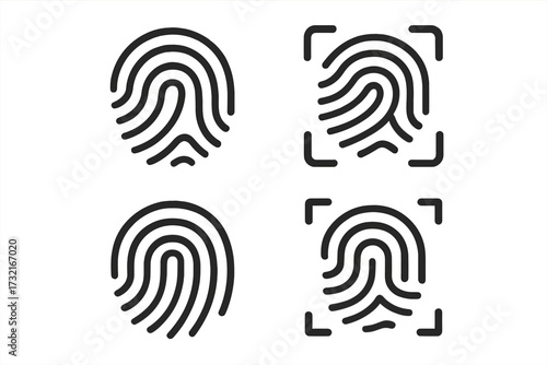 Fingerprint icon set. Vector illustration for security and identification. Biometric authentication symbol. Touch ID scanner graphic for access control and identity verification.