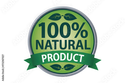 100 natural product label green badge for organic food isolated