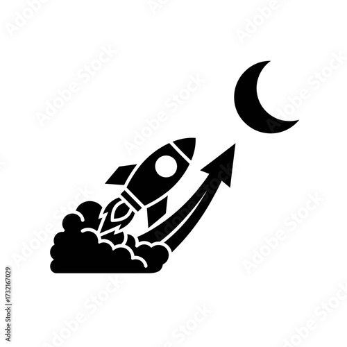 Rocket Launch to the Moon at Night Ascent Icon

