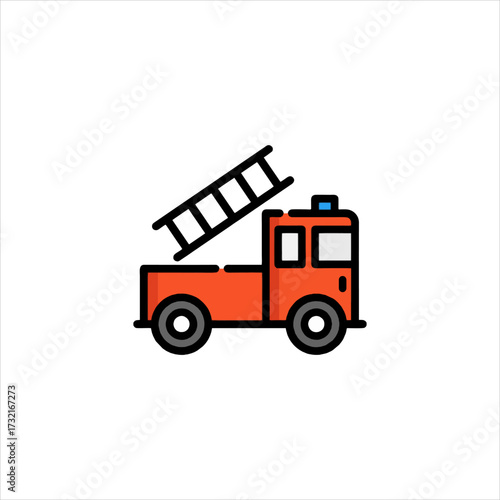 Fire truck rushing to emergency in city streets with ladder extended, showcasing urgency and public service.