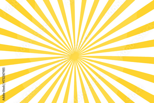 Bright yellow sunburst rays background vector illustration, radiant light beams pattern with transparent backdrop, dynamic cartoon style design, vibrant burst effect graphic