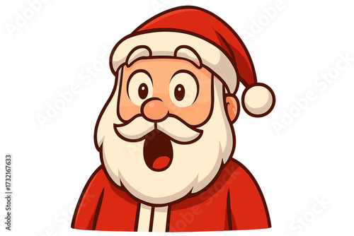 Surprised Santa Claus icon with astonished facial expression, cartoon style vector illustration with transparent background, festive Christmas character, holiday emotion and winter season design
