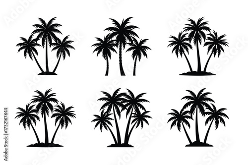 Palm tree, silhouettes, isolated vector, white background, vector art illustration