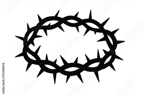 Thorn crown silhouette icon, vector cartoon illustration of a spiked circular wreath, sharp barbed crown symbol, religious and symbolic design with transparent background, isolated graphic