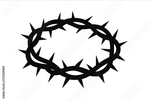 Thorn crown silhouette icon, vector cartoon illustration with transparent background, barbed circle symbol, protective fence, sharp spikes design, isolated graphic element