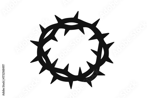 Thorn crown silhouette icon, vector cartoon illustration of sharp thorns, black spiked circle design on transparent background, religious symbol, crown of thorns imagery, Christian concept
