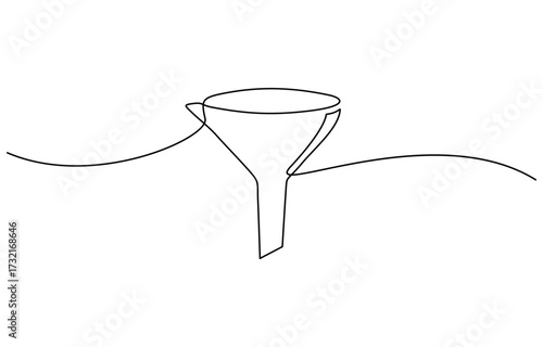 Stainless steel funnel with handle continuous one line drawing. Editable outline