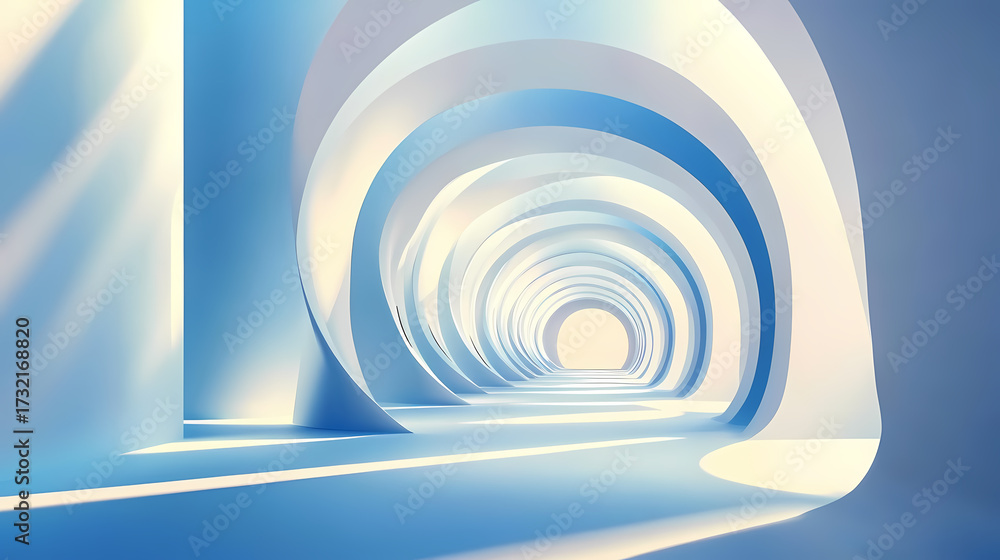 Obraz premium Abstract Architectural Tunnel of Light and Blue