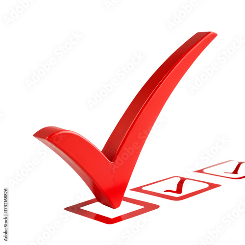 Red check mark tick symbol in box on a transparent background