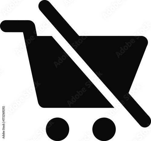 No shopping cart icon, retail restriction symbol, prohibited cart silhouette, store signage design, e-commerce interface alert, public area rule graphic