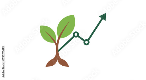 Sustainable business growth icon with a plant symbolizing progress and financial ascent