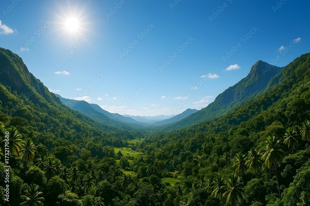 Fototapeta premium Mountain Valley at Noon with Clear Skies