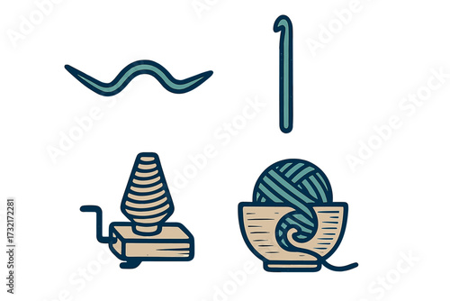 Crochet hook yarn winder and ball of yarn in a bowl for knitting and crafting hobbies and handmade textile projects