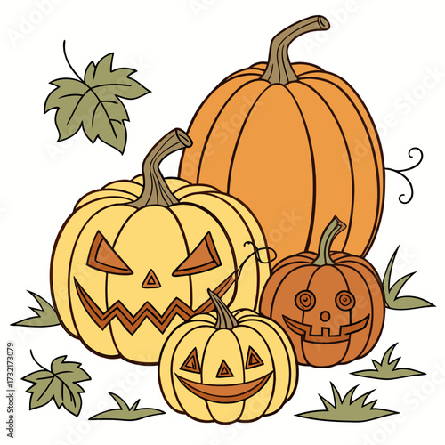 Halloween pumpkins with jackolantern faces